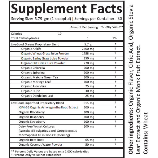 livegood super greens ingredients